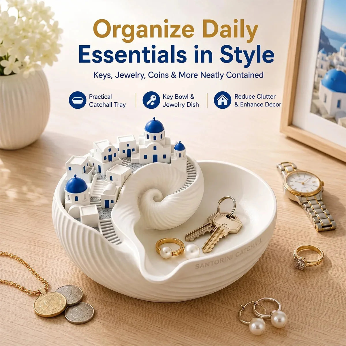 Catchall Bowl Santorini-Inspired 3D-Printed 6-Inch