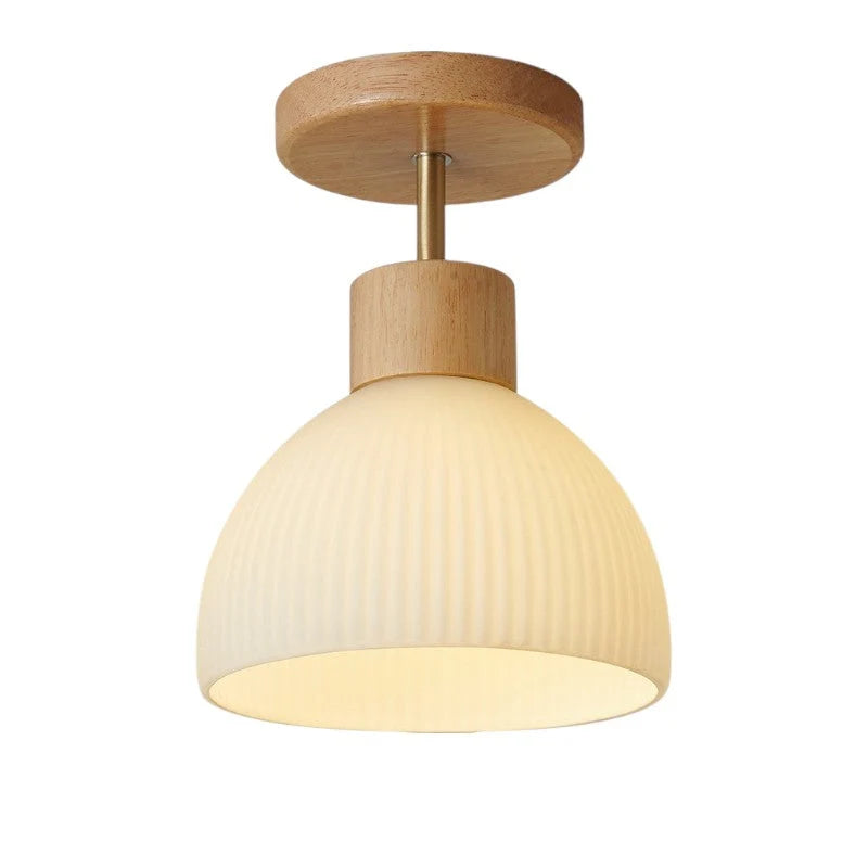 Ceiling Light Glass Diffuser Natural Wood Surround Integrated LED