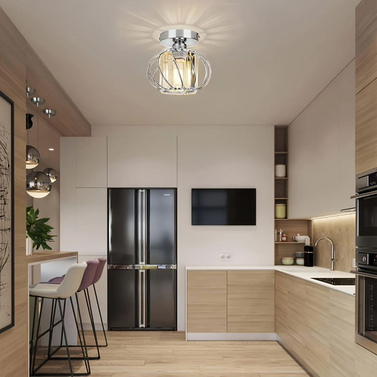 Ceiling Light Industrial Rounded Cage Short Drop