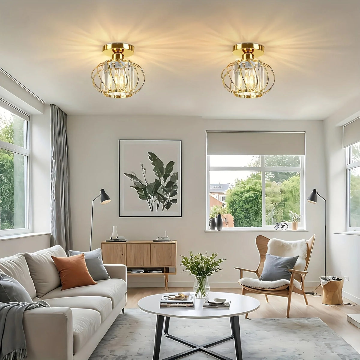 Ceiling Light Industrial Rounded Cage Short Drop