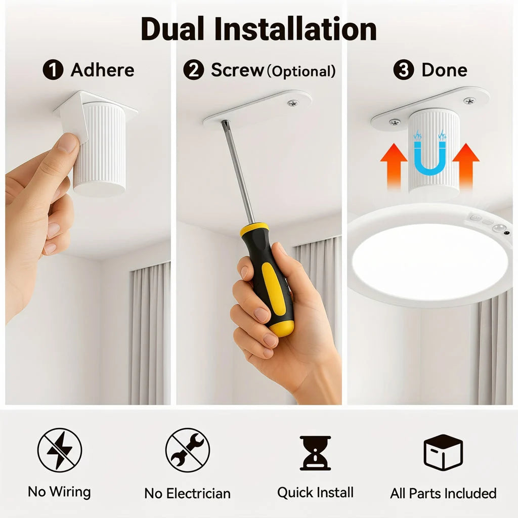 Ceiling Light Motion Sensor Adhesive & Magnetic Mount