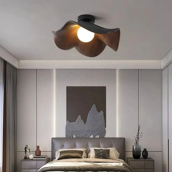 Ceiling Light Resin Petals & Timber Center Flush Mount