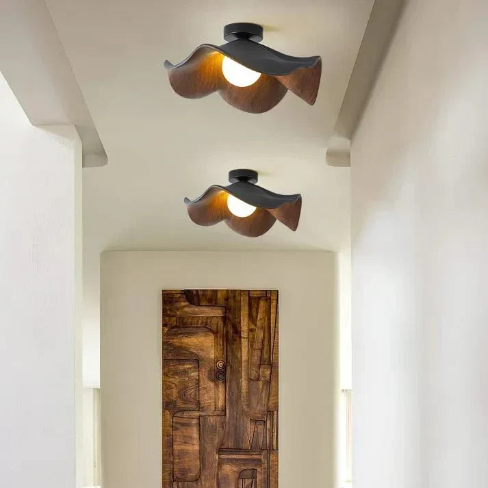 Ceiling Light Resin Petals & Timber Center Flush Mount