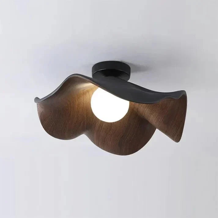 Ceiling Light Resin Petals & Timber Center Flush Mount