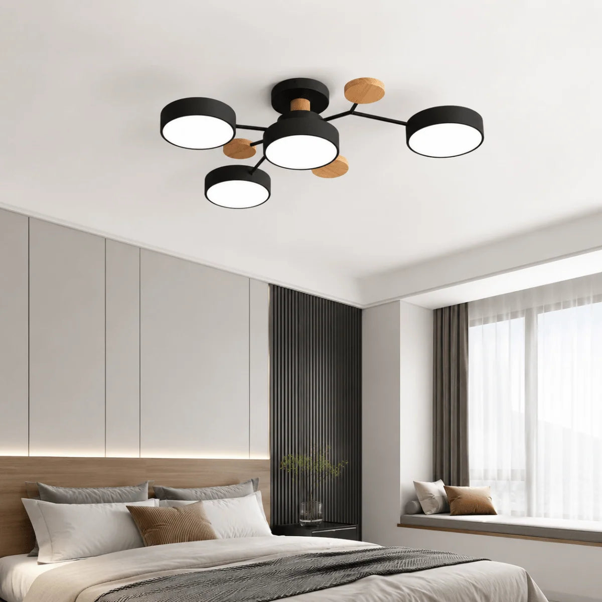 Ceiling Light Round LED Metal & Wood