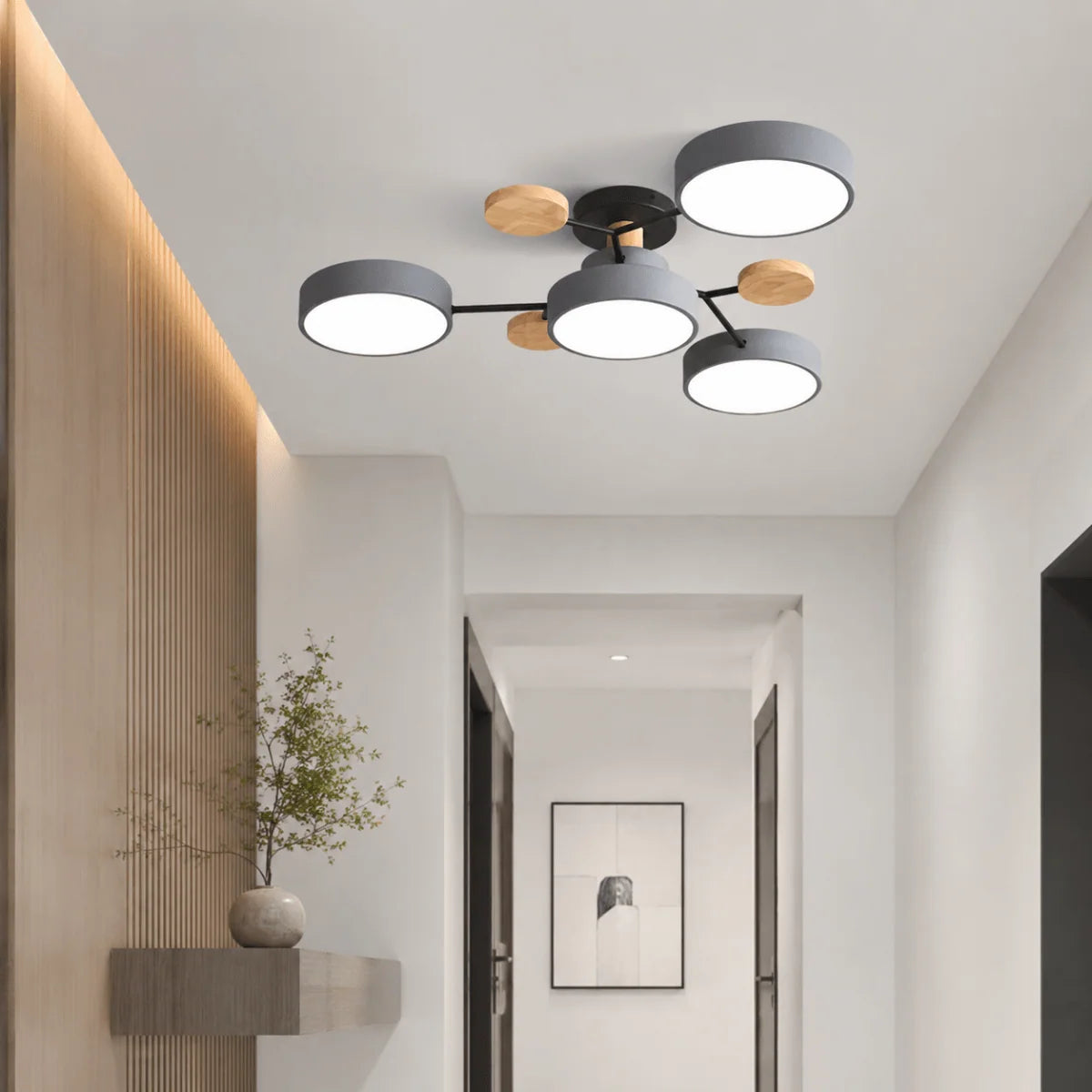 Ceiling Light Round LED Metal & Wood