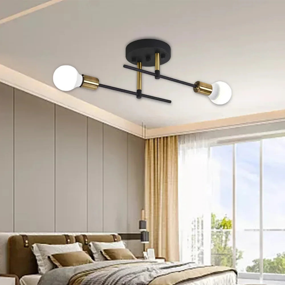 Ceiling Light Two-Light Flush-Mount Black & Gold 60 cm