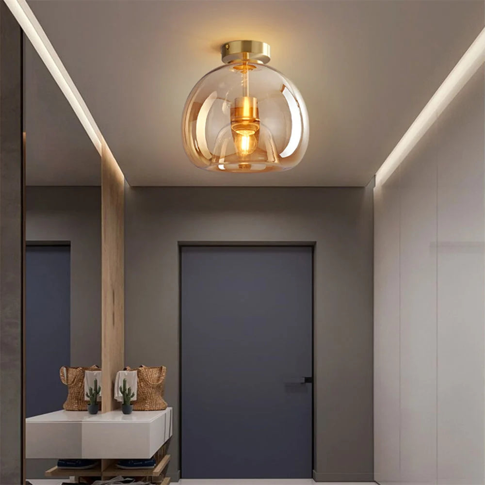 Ceiling Pendant Light Amber Bubble Glass Adjustable Drop