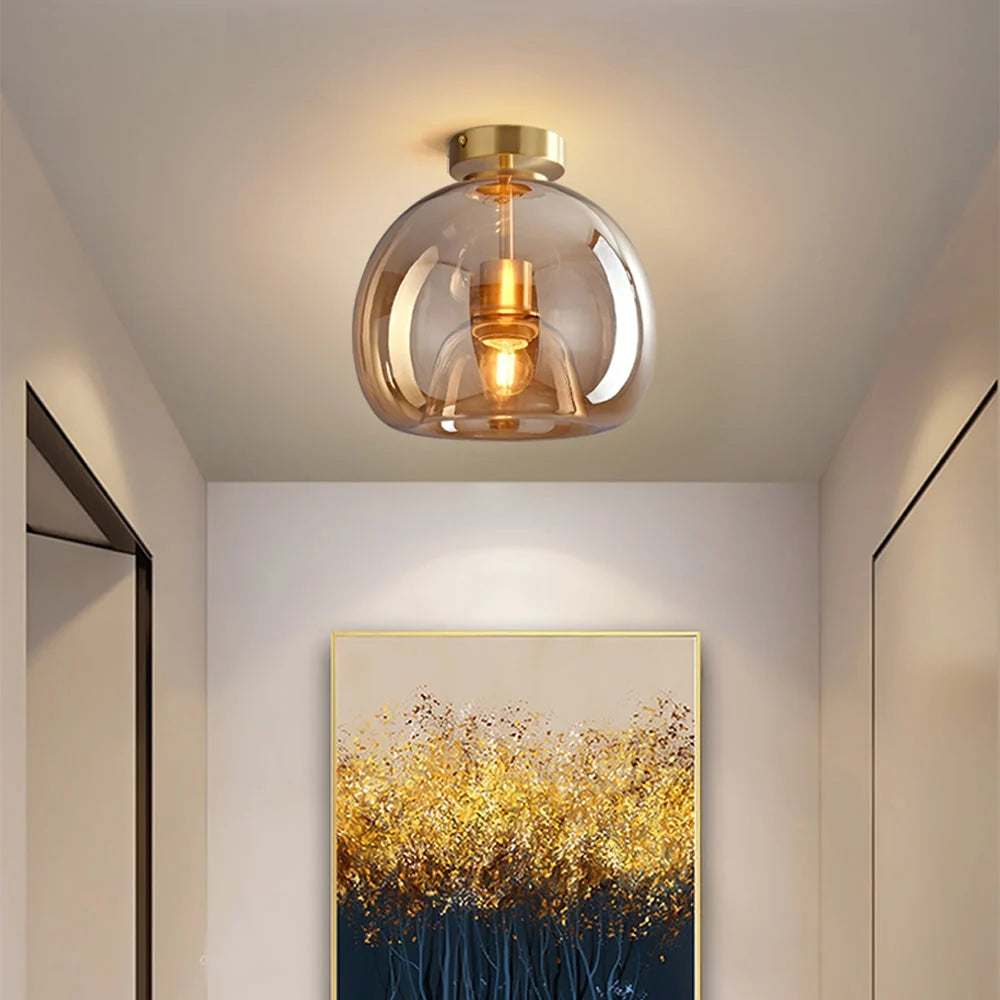 Ceiling Pendant Light Amber Bubble Glass Adjustable Drop