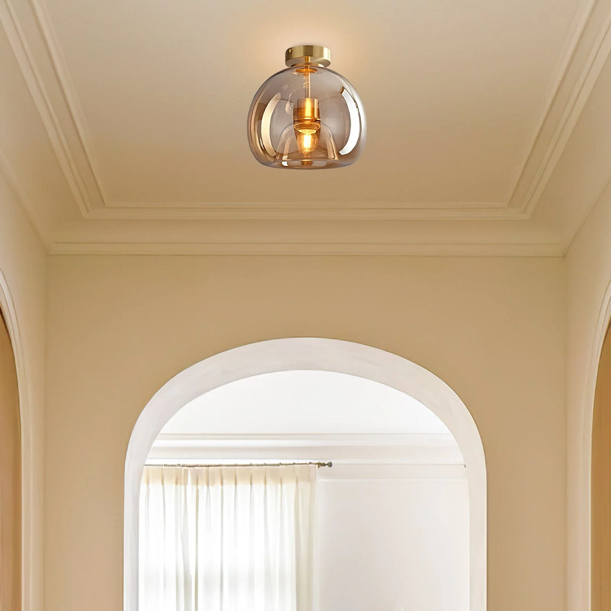 Ceiling Pendant Light Amber Bubble Glass Adjustable Drop