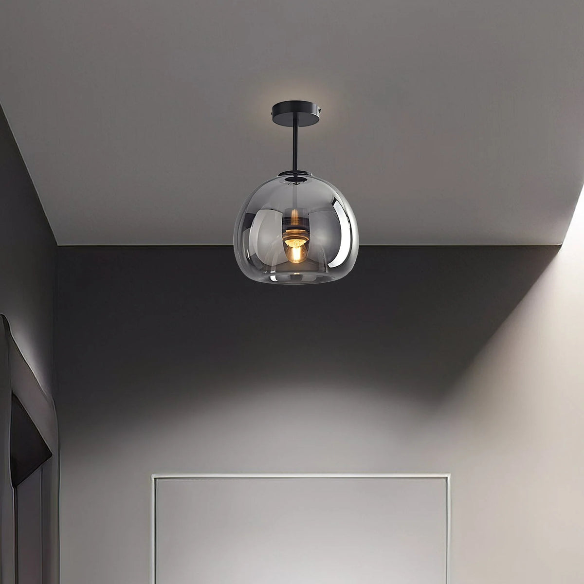 Ceiling Pendant Light Amber Bubble Glass Adjustable Drop