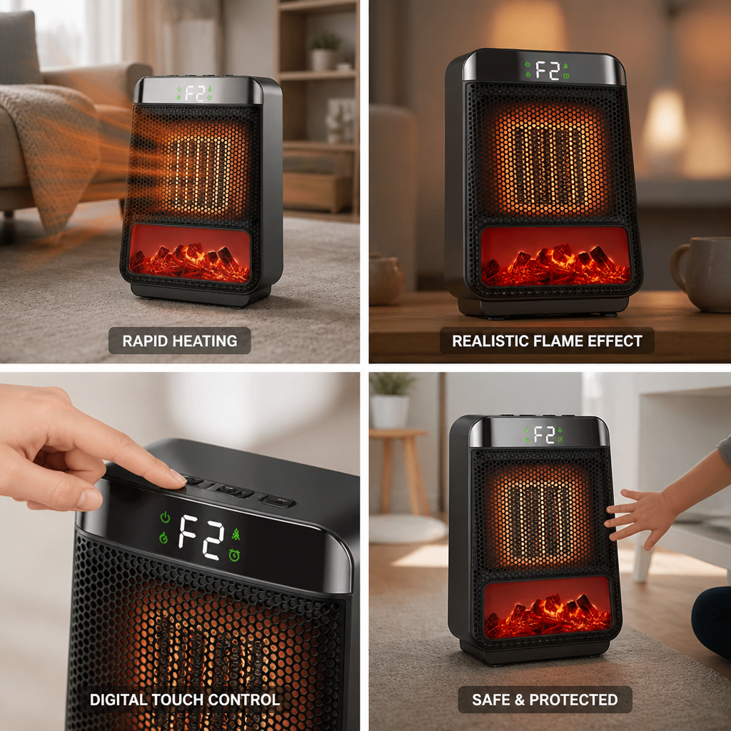 Ceramic Fan Heater With Flame Effect