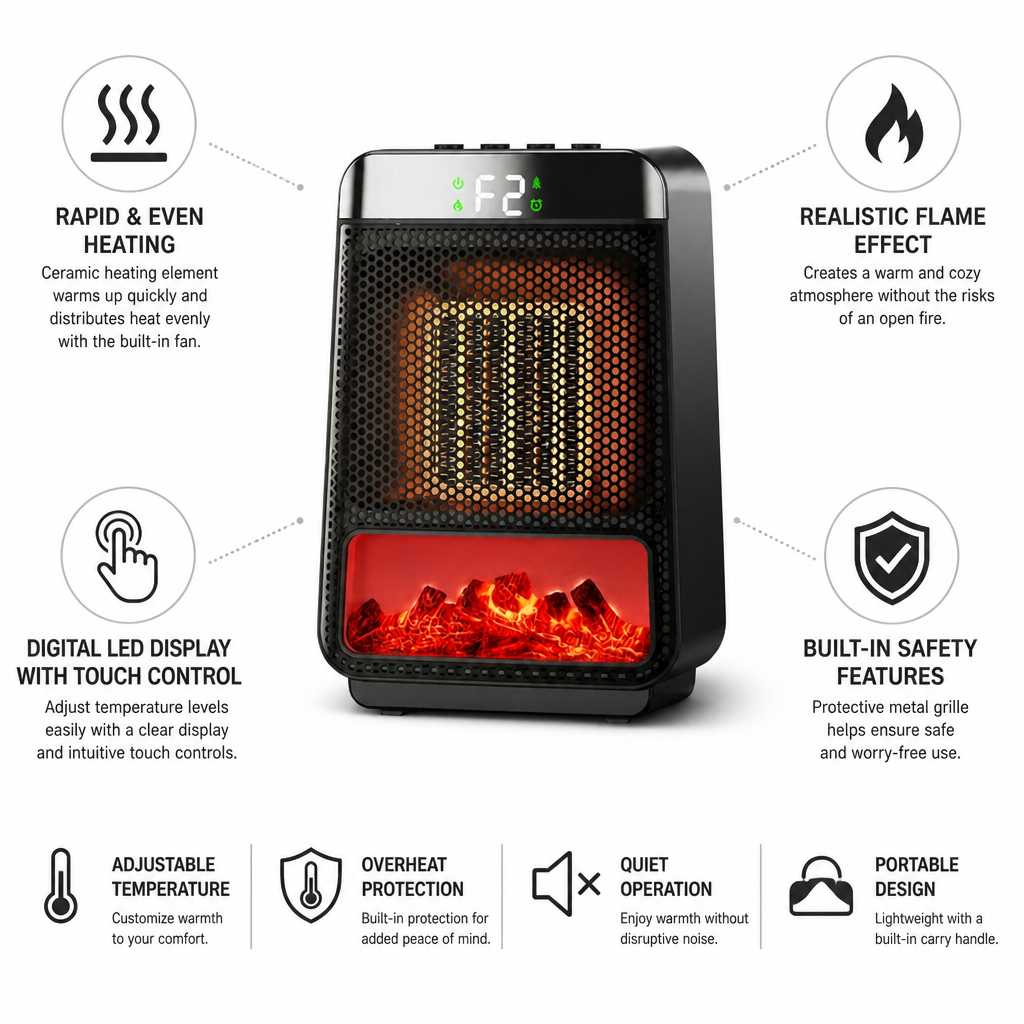 Ceramic Fan Heater With Flame Effect