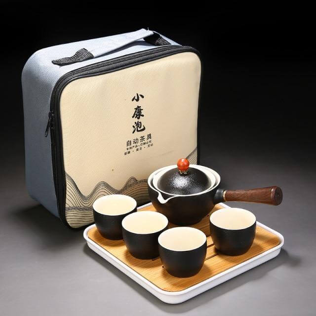 Ceramic Tea Set Rotating Infuser Four Cups Portable Bag