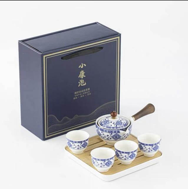 Ceramic Tea Set Rotating Infuser Four Cups Portable Bag