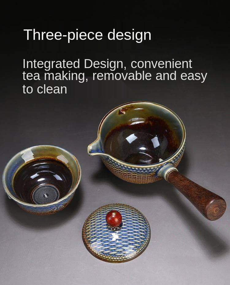 Ceramic Tea Set Rotating Infuser Four Cups Portable Bag