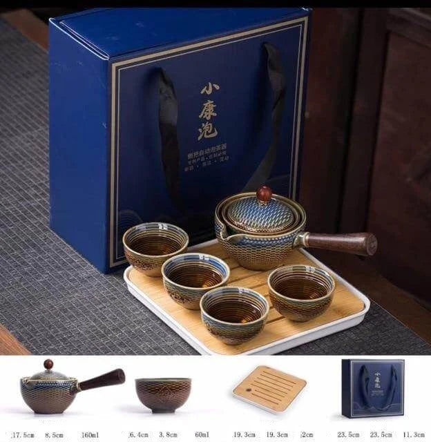 Ceramic Tea Set Rotating Infuser Four Cups Portable Bag