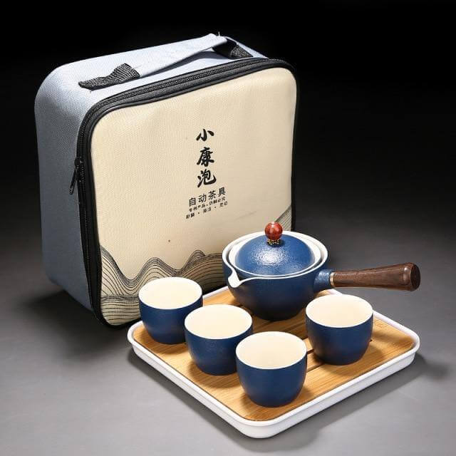 Ceramic Tea Set Rotating Infuser Four Cups Portable Bag