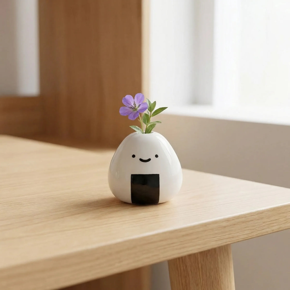 Ceramic Vase Hand-Painted Smiling Onigiri Design