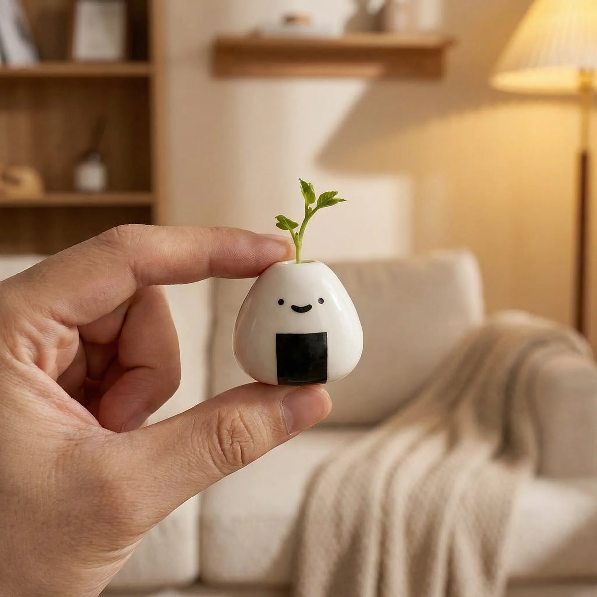 Ceramic Vase Hand-Painted Smiling Onigiri Design