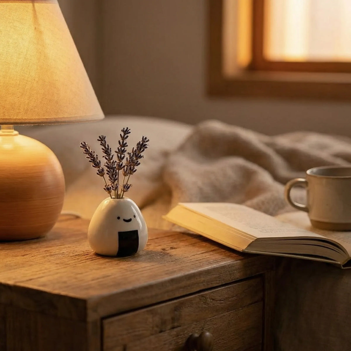 Ceramic Vase Hand-Painted Smiling Onigiri Design