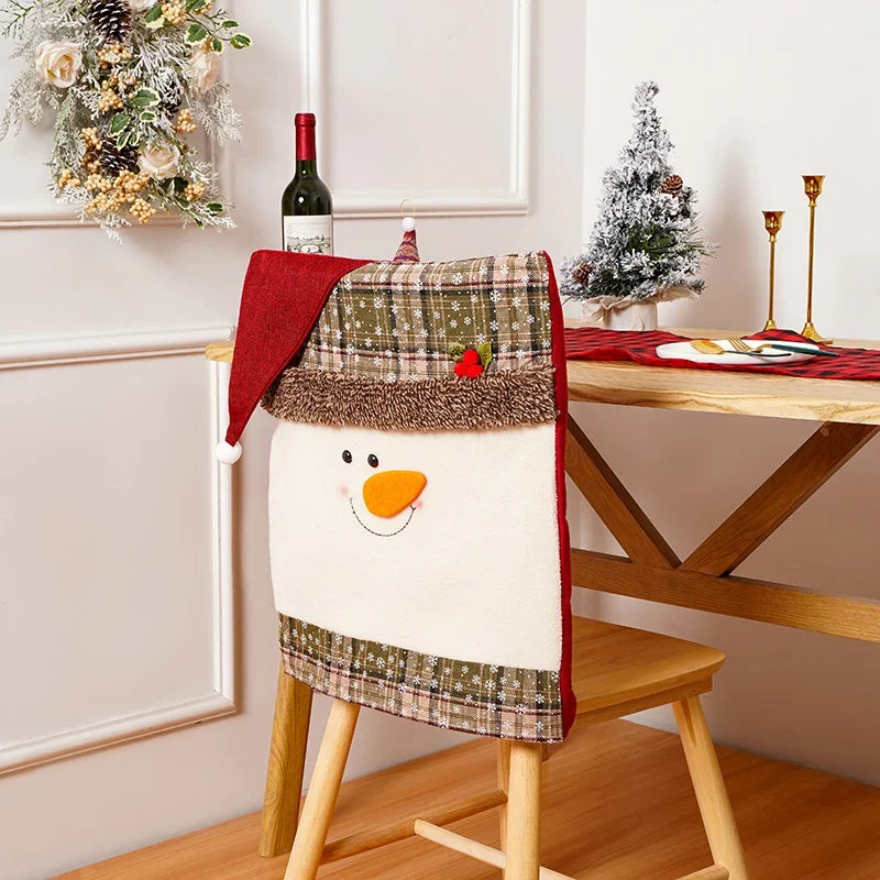 Chair Cover Soft Durable Fabric Snowman Design Fits Most