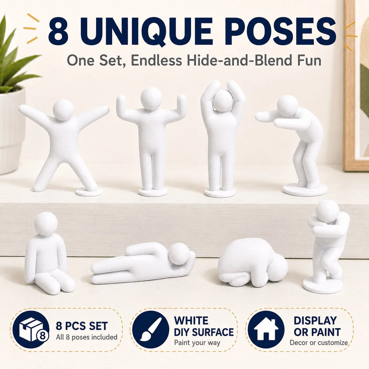 Chameleon Figurines Paintable PLA Set of 8