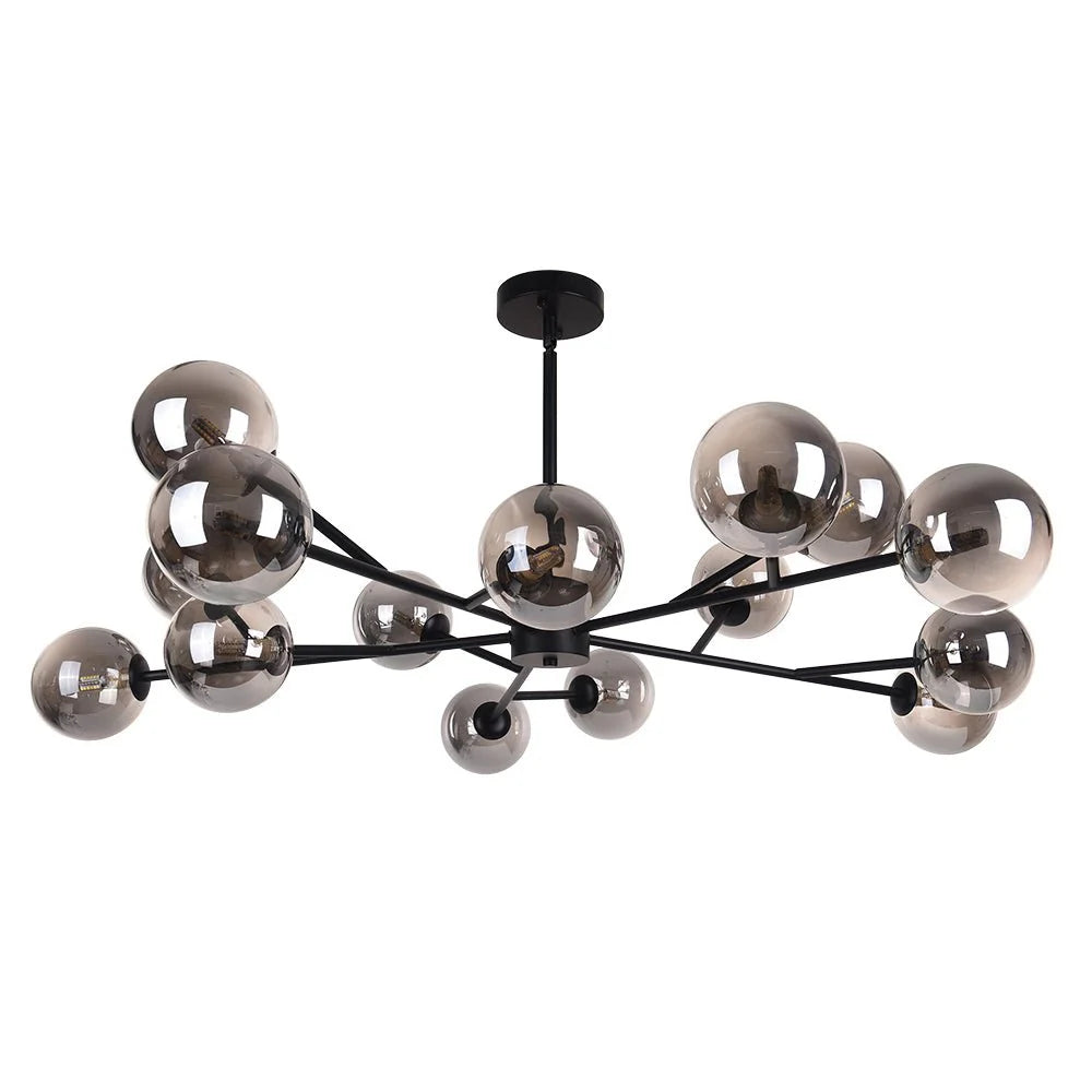 Chandelier 15 Glass Globes Adjustable Height & Sloped Ceiling Compatible