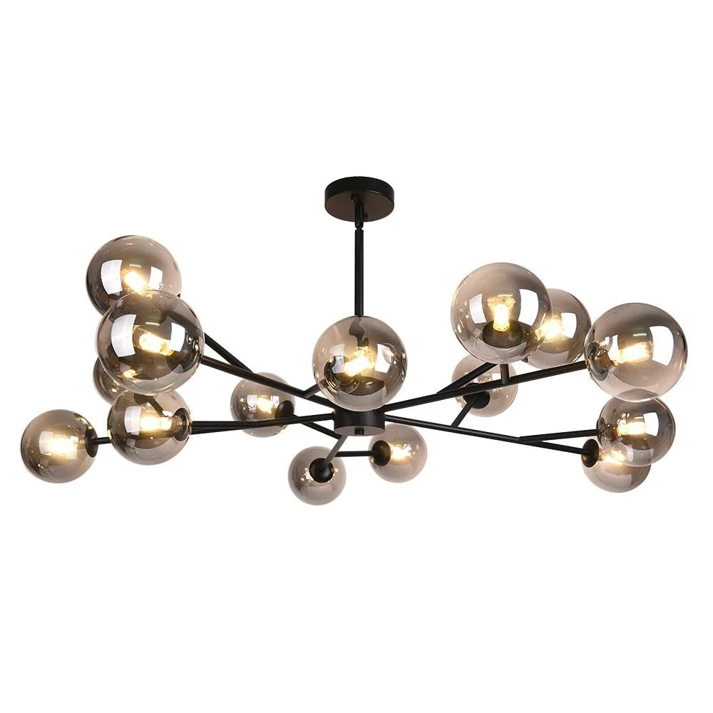 Chandelier 15 Glass Globes Adjustable Height & Sloped Ceiling Compatible