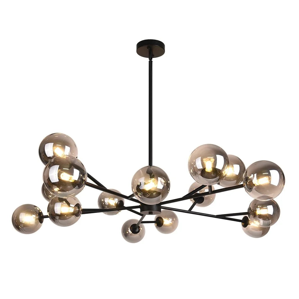 Chandelier 15 Glass Globes Adjustable Height & Sloped Ceiling Compatible