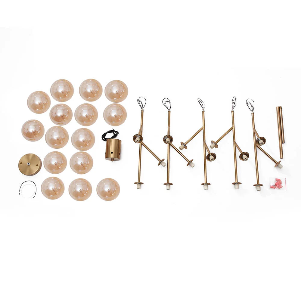 Chandelier 15 Glass Globes Adjustable Height & Sloped Ceiling Compatible