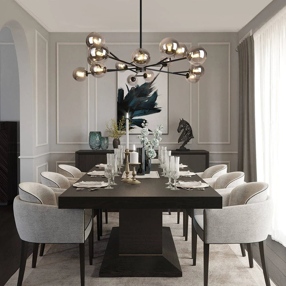 Chandelier 15 Glass Globes Adjustable Height & Sloped Ceiling Compatible