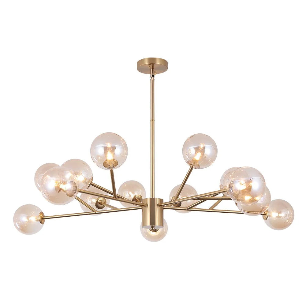 Chandelier 15 Glass Globes Adjustable Height & Sloped Ceiling Compatible