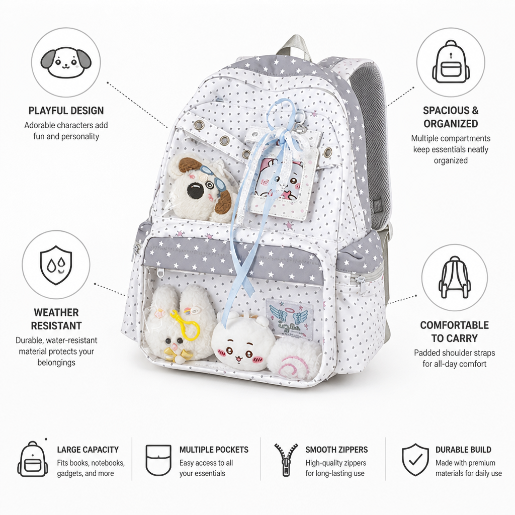Character-Themed Weather-Resistant School Backpack