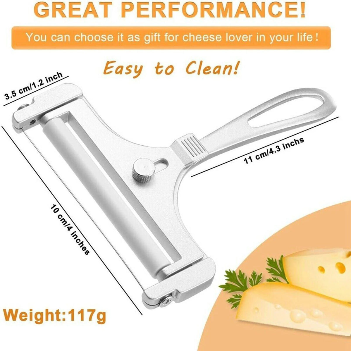 Cheese Slicer Adjustable Thickness Replaceable Wire