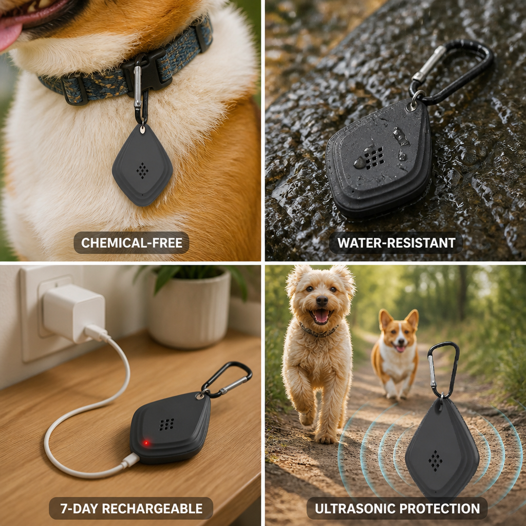 Chemical-Free Ultrasonic Water-Resistant Tick & Flea Repeller (7-Day Rechargeable)