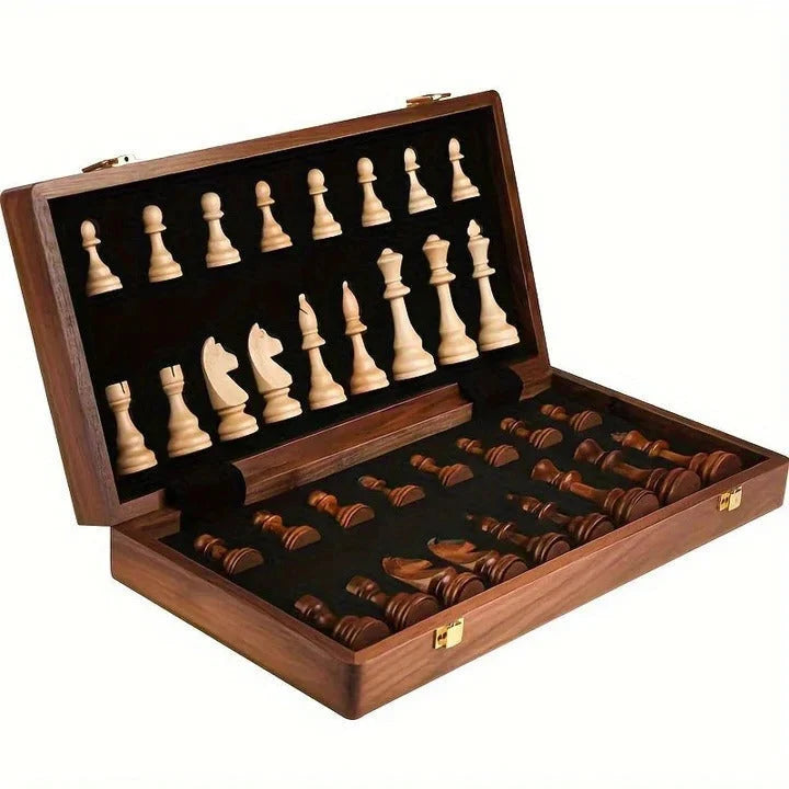 Chess Set Wooden Pieces Folding Board with Magnetic Closure