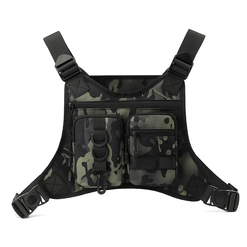 Chest Harness Water-Resistant Multiple Zippered Pockets Adjustable Straps