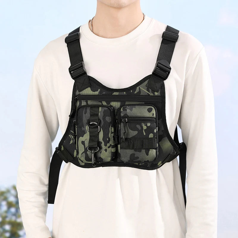 Chest Harness Water-Resistant Multiple Zippered Pockets Adjustable Straps