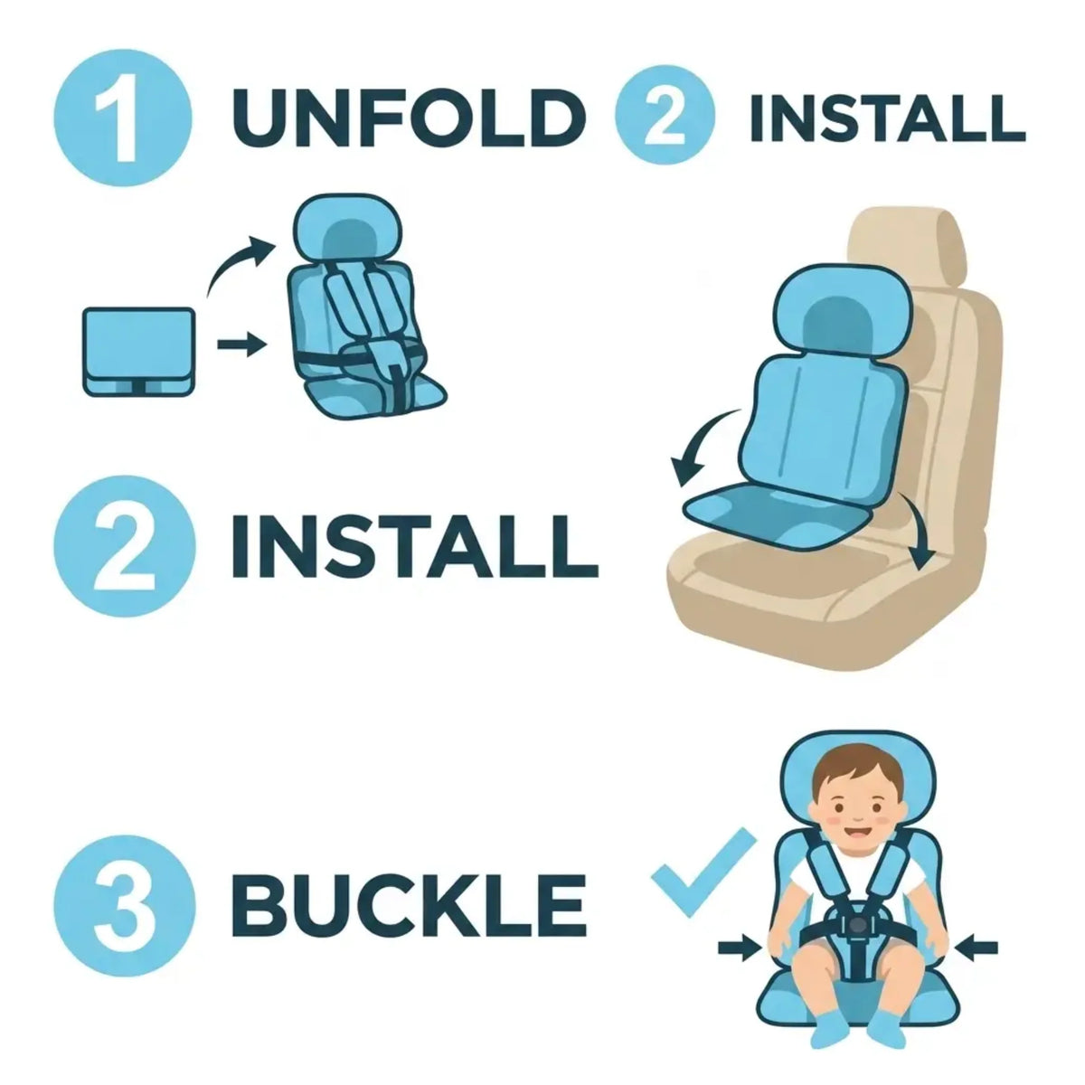 Child Car Booster Seat Foldable Built-In 5-Point Harness