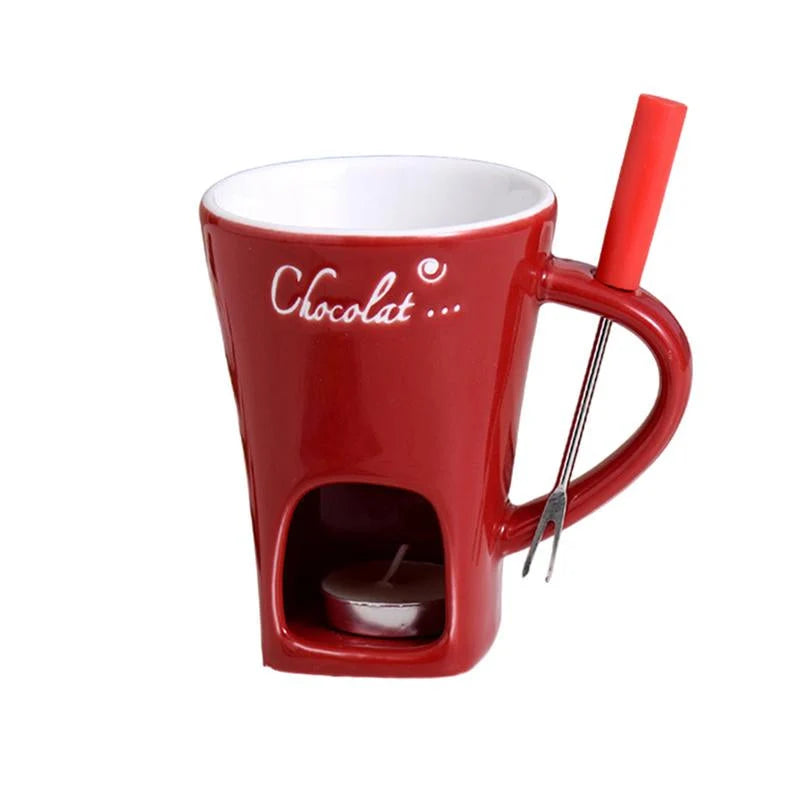 Chocolate Fondue Cup Candle-Heated Ceramic Stainless Steel Fork