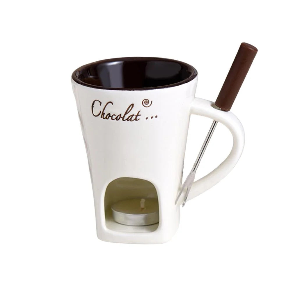 Chocolate Fondue Cup Candle-Heated Ceramic Stainless Steel Fork