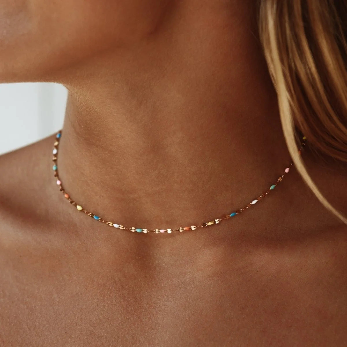 Choker Necklace Multicolored Resin Beads Adjustable Lightweight