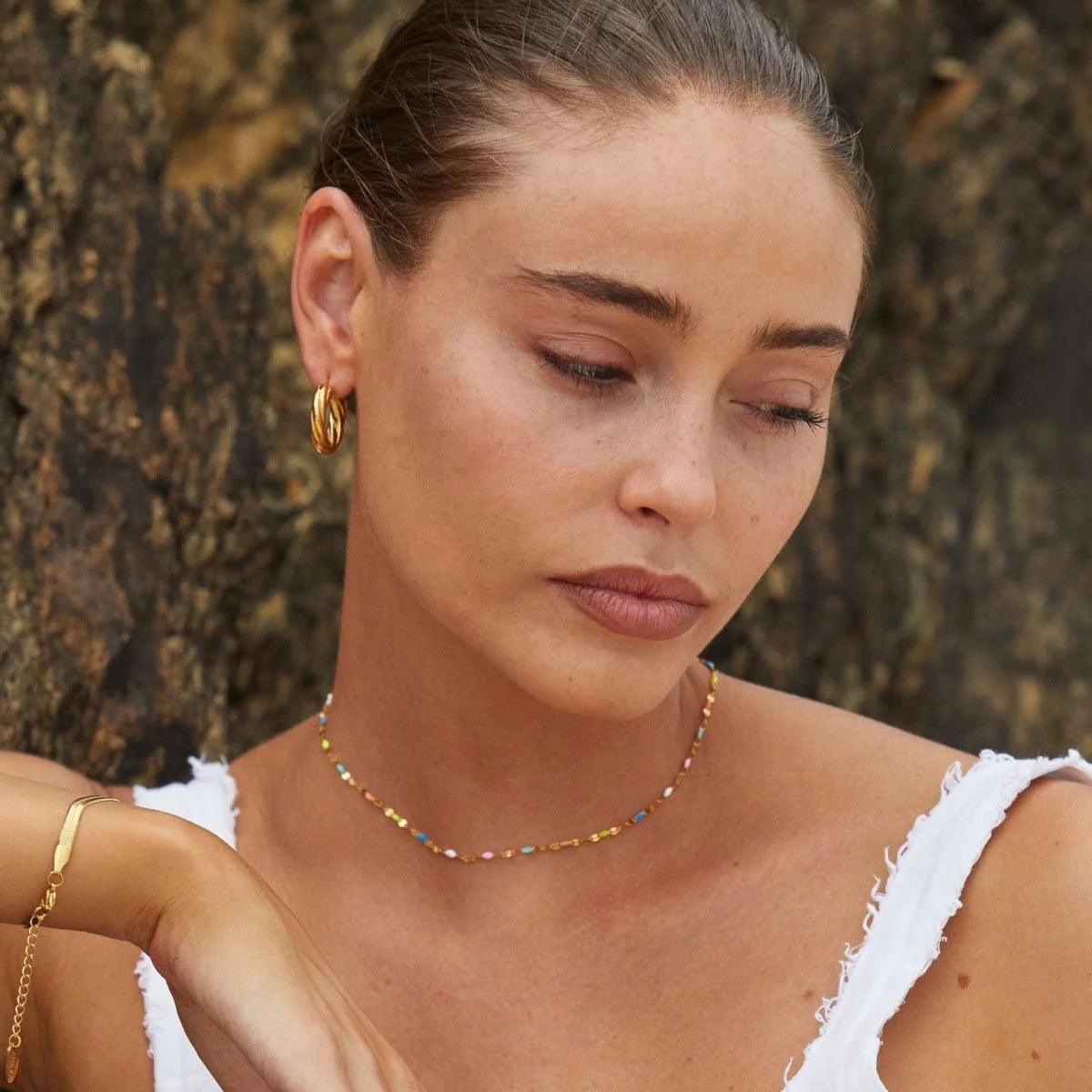 Choker Necklace Multicolored Resin Beads Adjustable Lightweight