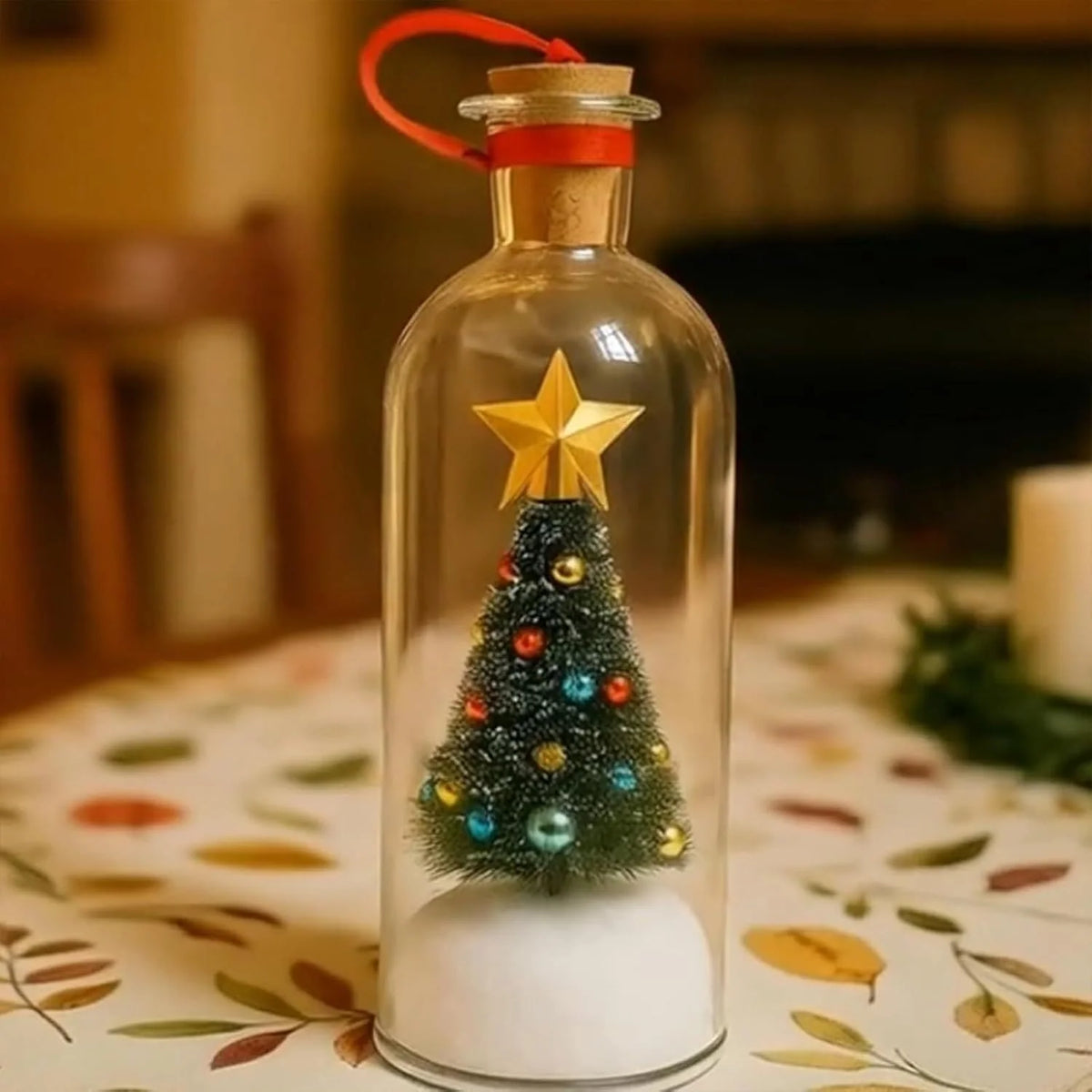 Christmas Bottle Ornament Recordable Voice Message Snowy Tree Scene