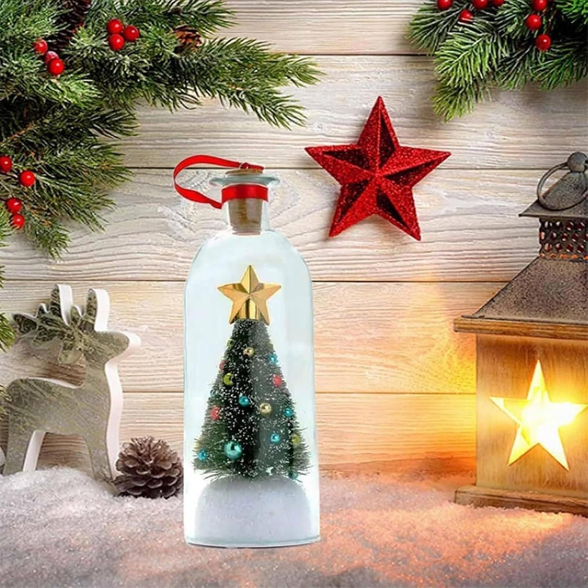 Christmas Bottle Ornament Recordable Voice Message Snowy Tree Scene
