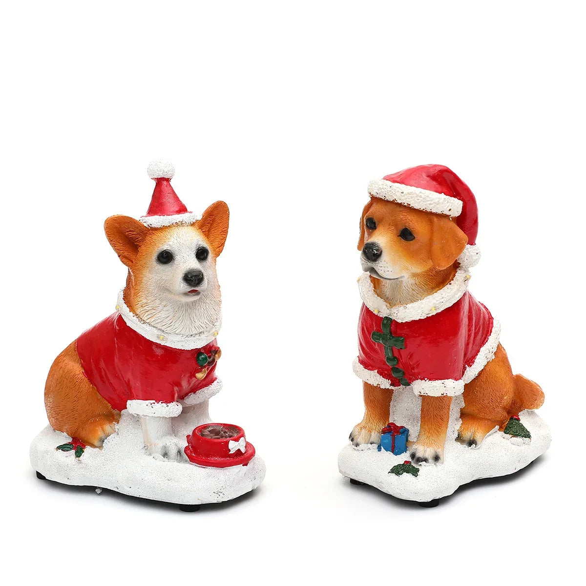 Christmas Dog Figurine LED-Illuminated Resin Indoor & Covered Outdoor