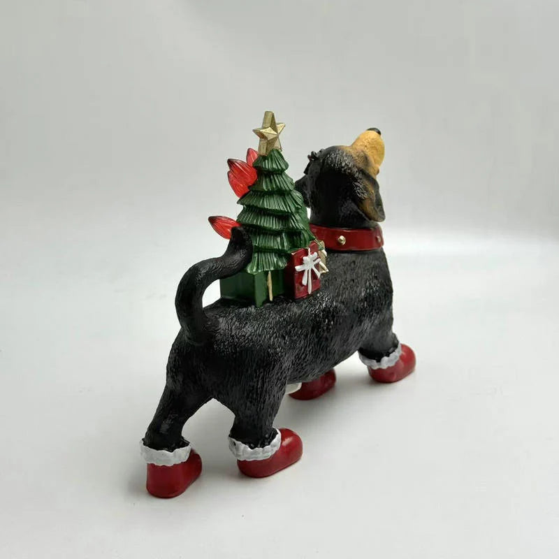 Christmas Figurine Santa & Dog Durable Plastic