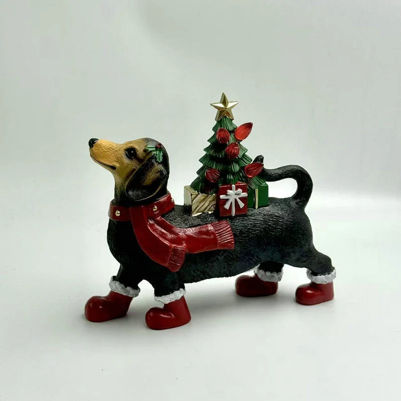 Christmas Figurine Santa & Dog Durable Plastic