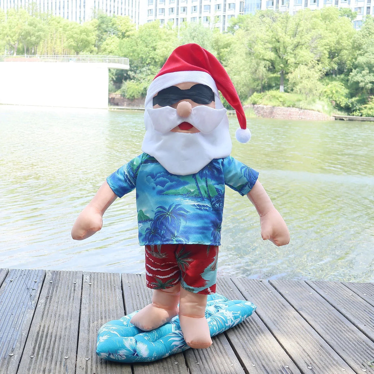 Christmas Figurine Surfing Santa Sunglasses Indoor & Outdoor